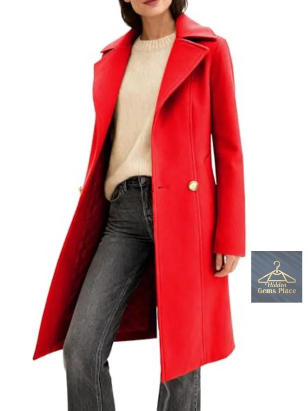 Women's Long Notch Lapel Peacoat Double-Breasted Overcoat Fall Winter